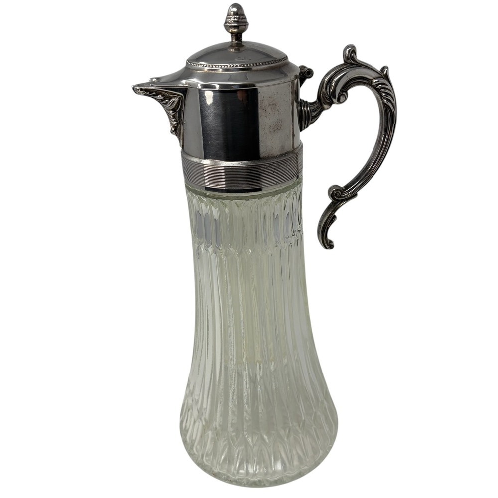 Vintage F.B. Rogers Italy Silver Plate Water Pitcher Ice Tube Glass Carafe 14"
